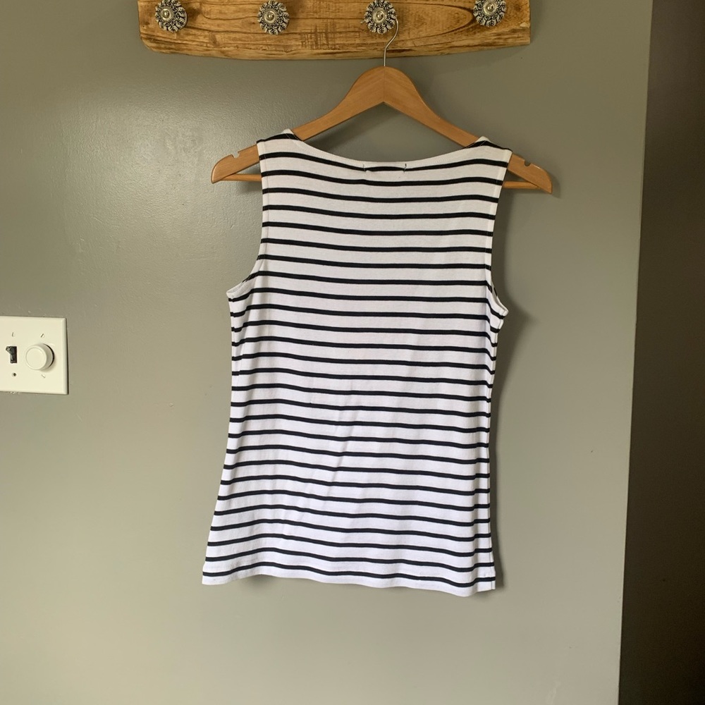 Ralph Lauren ✨ NWT Striped Gold Embroidered Crest Cotton Petite Tank Top - Picture 5 of 6